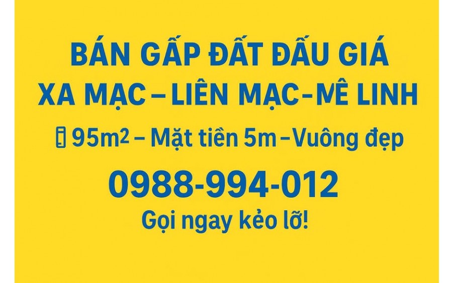 ĐẤT ĐẤU GIÁ Xa Mạc, Liên Mạc, Mê Linh, Hà Nội, cam kết bán đúng giá chủ thu